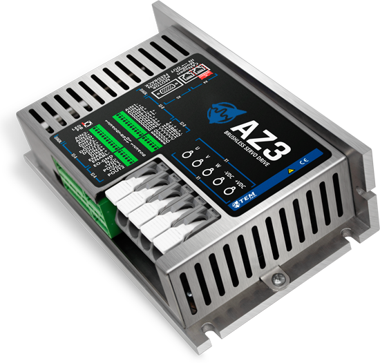 AZ3 - AZ3 è un convertitore a bassa tensione per il controllo di motori brushless AC/DC e motori DC. È un convertitore molto flessibile e compatto, utilizzabile sia per nuove applicazioni che per la sostituzione di dispositivi più vecchi.